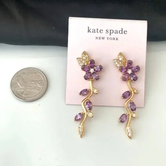 Kate Spade Floral Drop Earrings Purple Crystal - Picture 3 of 3